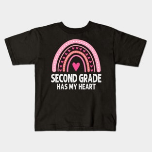2nd Second Grade Has My Heart Rainbow Valentines Day Teacher Kids T-Shirt